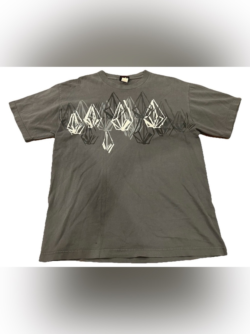 Vintage Volcom T-Shirt Large Gray Stone Logo All Over Print Skate Surf Y2K 90s